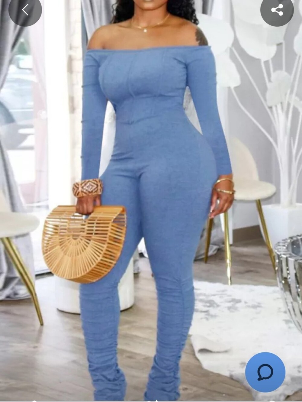 Off-Shoulder Blue Women's Jumpsuit